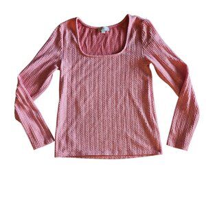 Size Medium Loft Coral Light Orange Ribbed Knit Long-Sleeve Top